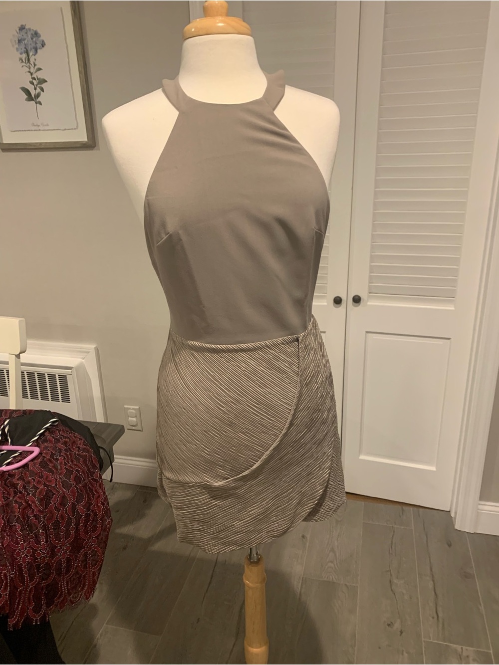 NBD Revolve Taupe/Gray Halter Mini Dress Size Small- LIKE NEW